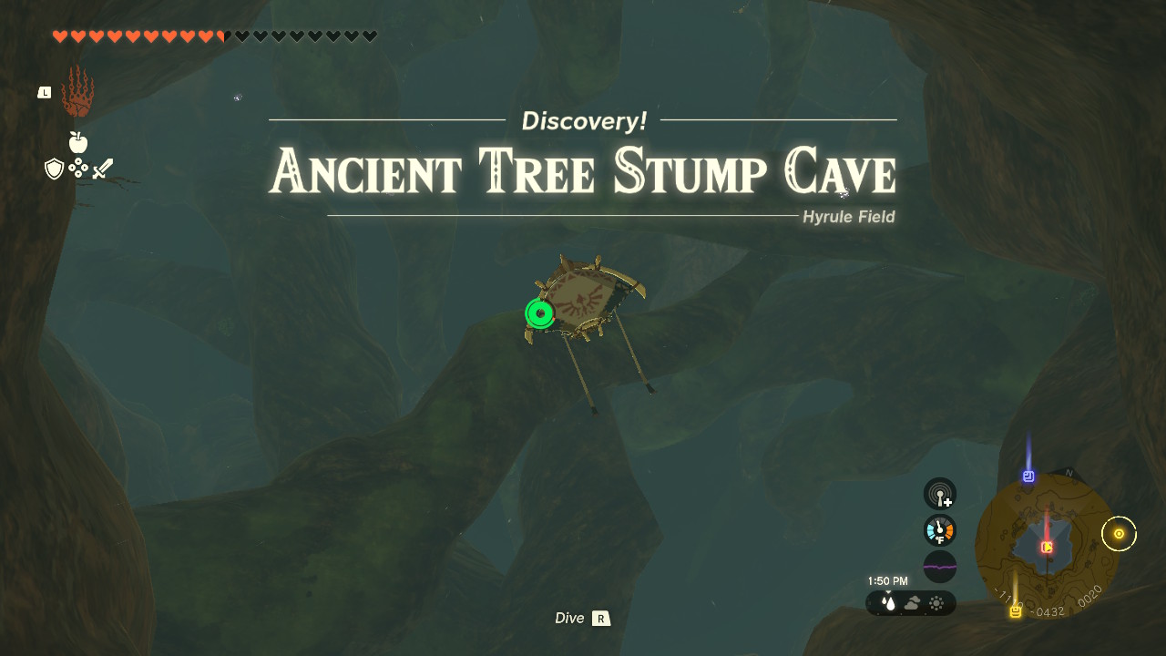 The Ancient Tree Stump Cave is in the northern part of Mount Daphnes, southwest of Lookout Landing. The Ancient Tree Stump Cave is in the northern part of Mount Daphnes, southwest of Lookout Landing.