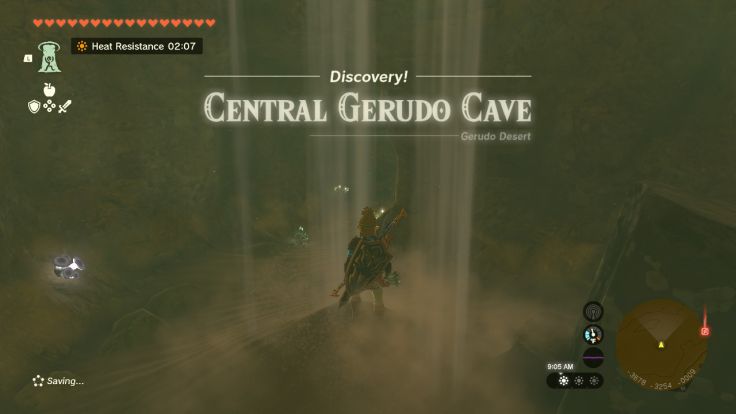 You can enter Central Gerudo Cave by going down the sand whirlpool southeast of Gerudo Town. 