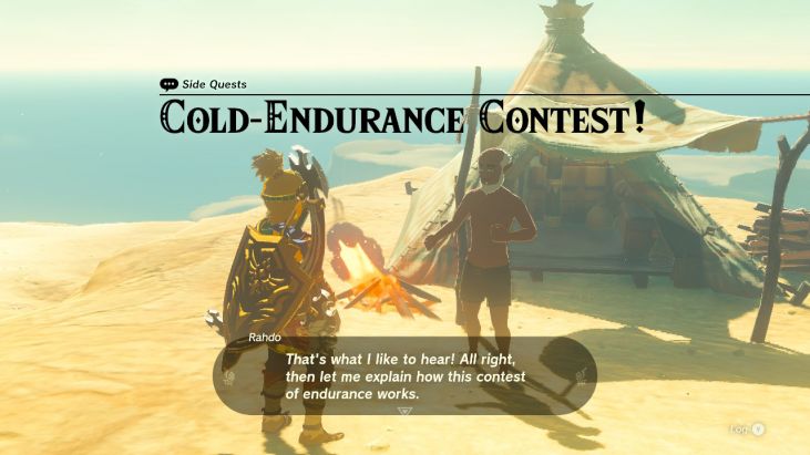 Rahdo on Mount Granajh challenges you to survive the freezing cold in a contest of endurance.