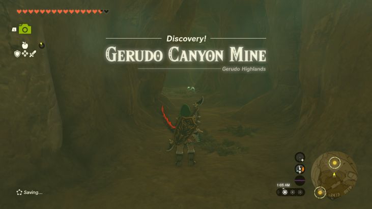 Gerudo Canyon Mine is southwest of Gerudo Canyon Skyview Tower, east of Mayatat Shrine.