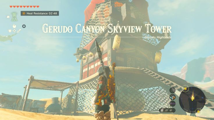 You will find Gerudo Canyon Skyview Tower in the hills overlooking Gerudo Desert, but the elevator is out.