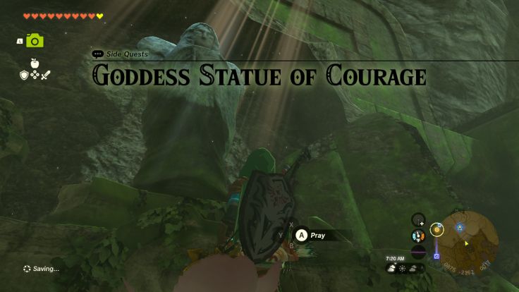 The Goddess Statue at the Zonai Ruins north of Dracozu Lake can no longer sense the Mother Goddess statue in the vast canyon. She asks you to check on the statue.