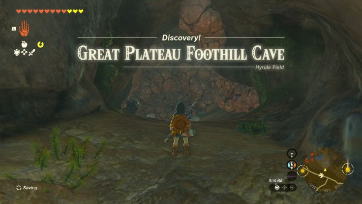 The Great Plateau Foothill Cave is in the north wall of the Great Plateau, and can be found south of the Hyrule Field Skyview Tower.