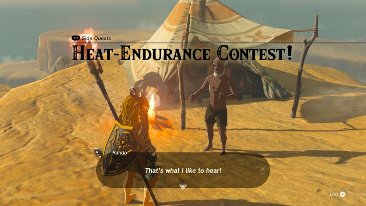 Now that you won the cold-endurance contest, Rahdo on Mount Granajh challenges you to endure the heat.