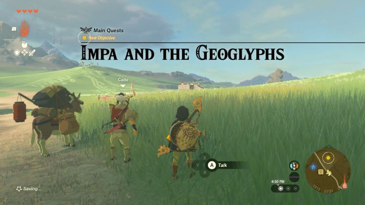You meet Cado near New Serenne Stable, who tells you to speak to Impa in the field nearby.