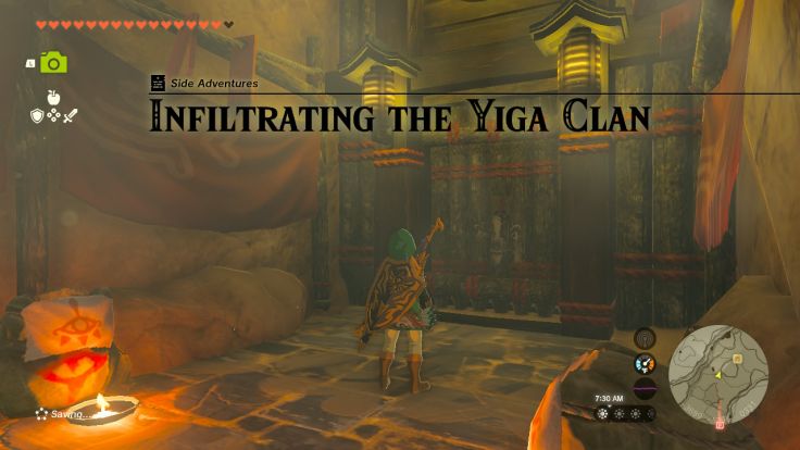 At the Yiga Clan Hideout, you learn that new recruits join by visiting the three clan branches and obtaining the Yiga Clan attire.