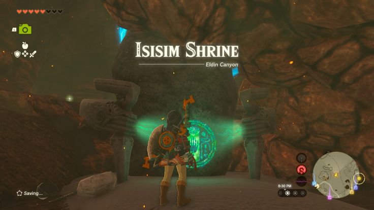 Isisim Shrine is located in Eldin Canyon, inside of YunoboCo HQ East Cave, under a layer of boulders.