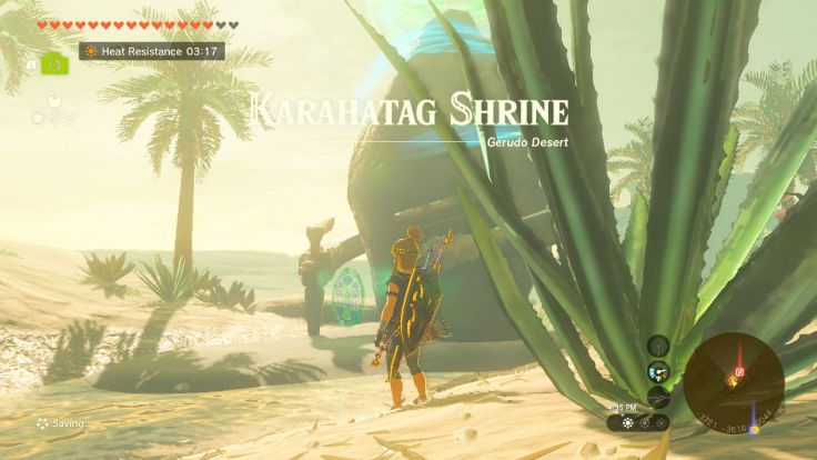 Karahatag Shrine can be found south of Gerudo Town, at the Southern Oasis.