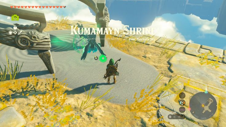 Kumamayn Shrine is on a sky island in the East Necluda Sky, above the Stinger Cliffs.