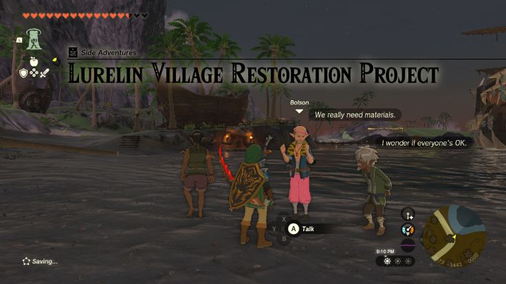 After you defeat the pirates that took over Lurelin Village, Bolson asks you to help restore the village.