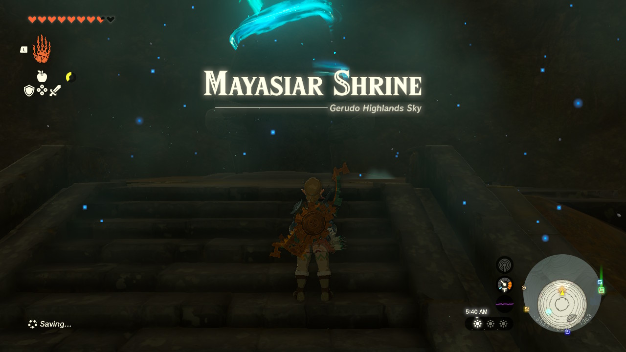 Mayasiar Shrine is found on Starview Island in the North Gerudo Sky Archipelago. Mayasiar Shrine is found on Starview Island in the North Gerudo Sky Archipelago.