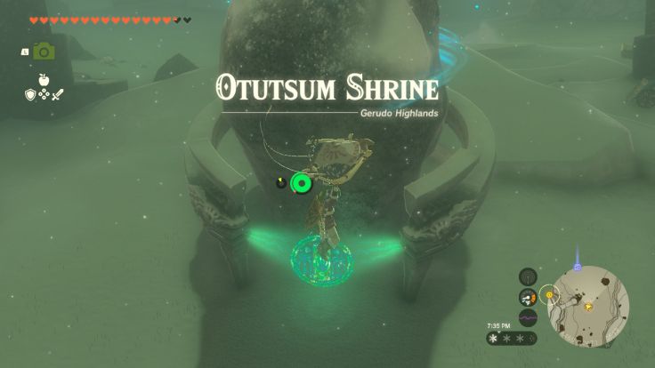 Otutsum Shrine is located in the north end of Risoka Snowfield in the Gerudo Highlands.