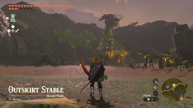 Outskirt Stable is southwest of Hyrule Field Skyview Tower, west of Aquame Lake.