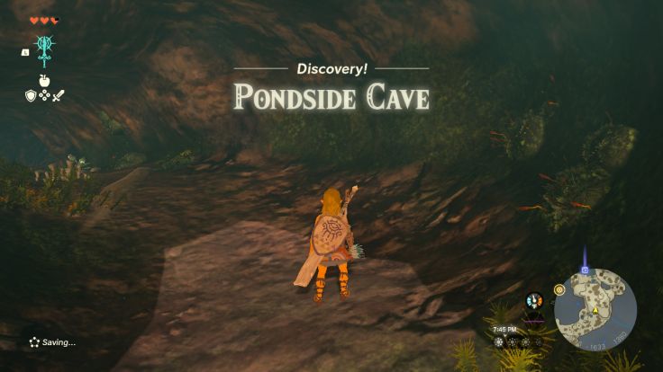 As you explore Great Sky Island, you discover Pondside Cave east of In-Isa Shrine.