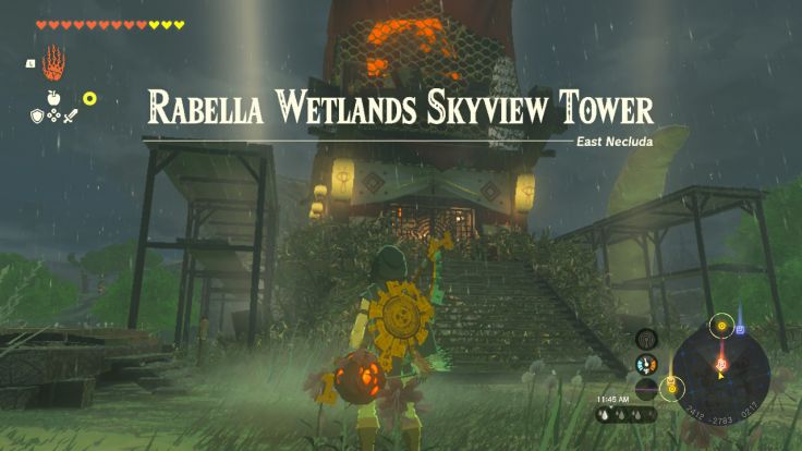 Southeast of West Necluda, you find the Rabella Wetlands Skyview Tower surrounded by thorns.