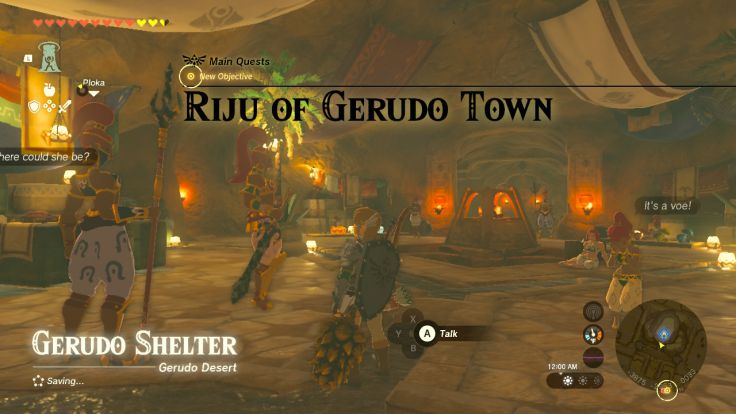 You find a way into the Gerudo Town Emergency Shelter, where you learn that Riju is training in the northern ruins.