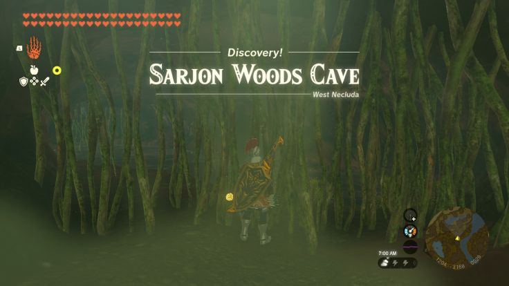 Sarjon Woods Cave is near Lake Floria, northwest of Lakeside Stable.