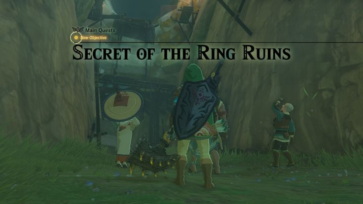 After Zelda in the castle is revealed to be an impostor, you can help investigate the Ring Ruins in Kakariko Village.