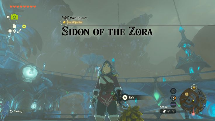 After you arrive in Zora's Domain, you wash the sludge-covered statue, and you are asked to meet Sidon on Ploymus Mountain.