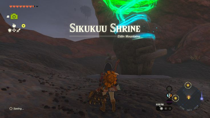 Sikukuu Shrine is in the Eldin Mountains, north of the Korok Forest and southeast of the Thyphlo Ruins Skyview Tower.