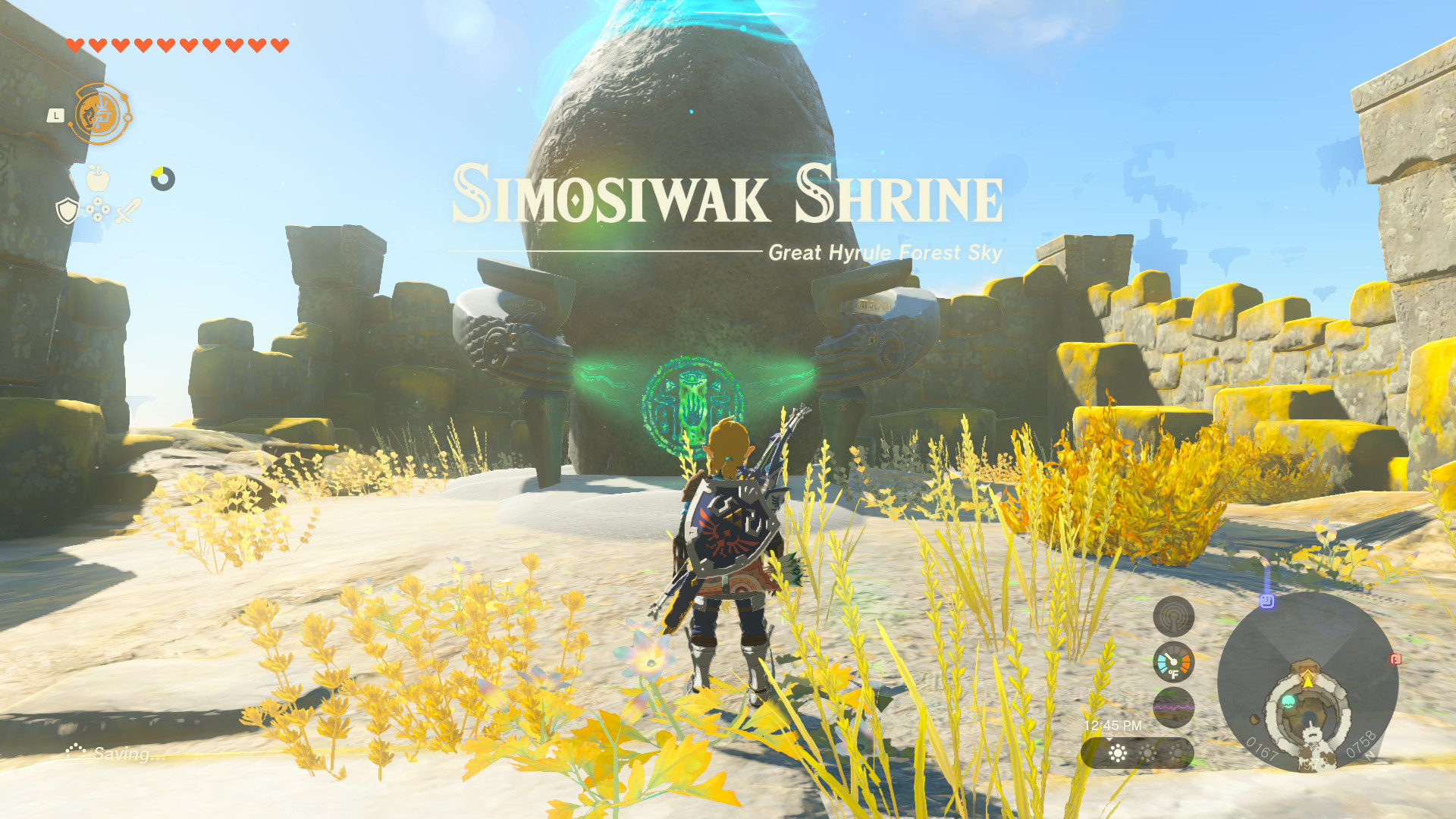 Simosiwak Shrine is located in the sky above Korok Forest, on Bravery Island in the North Hyrule Sky Archipelago.