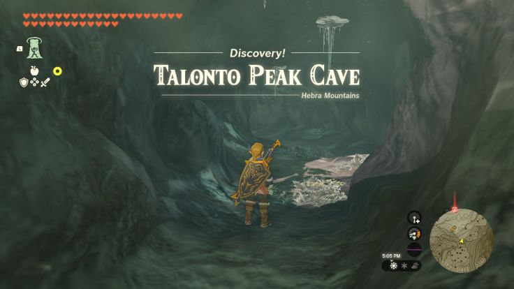 Talonto Peak Cave is south of Talonto Peak, northeast of Sahirow Shrine, in the Hebra Mountains.