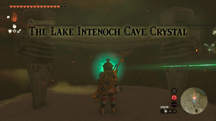 In Lake Intenoch Cave, you find a shrine, and its crystal is across a large pool of lava.