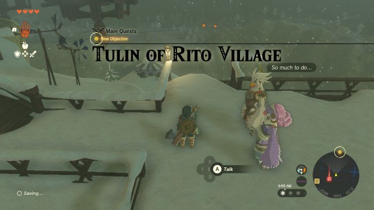 After you reach Rito Village in the Hebra region, you meet Tulin and learn of the Stormwind Ark.