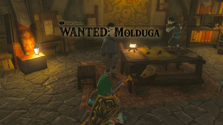 Gralens in the Emergency Shelter requests your help in defeating a Molduga in the East Barrens of Gerudo Desert.