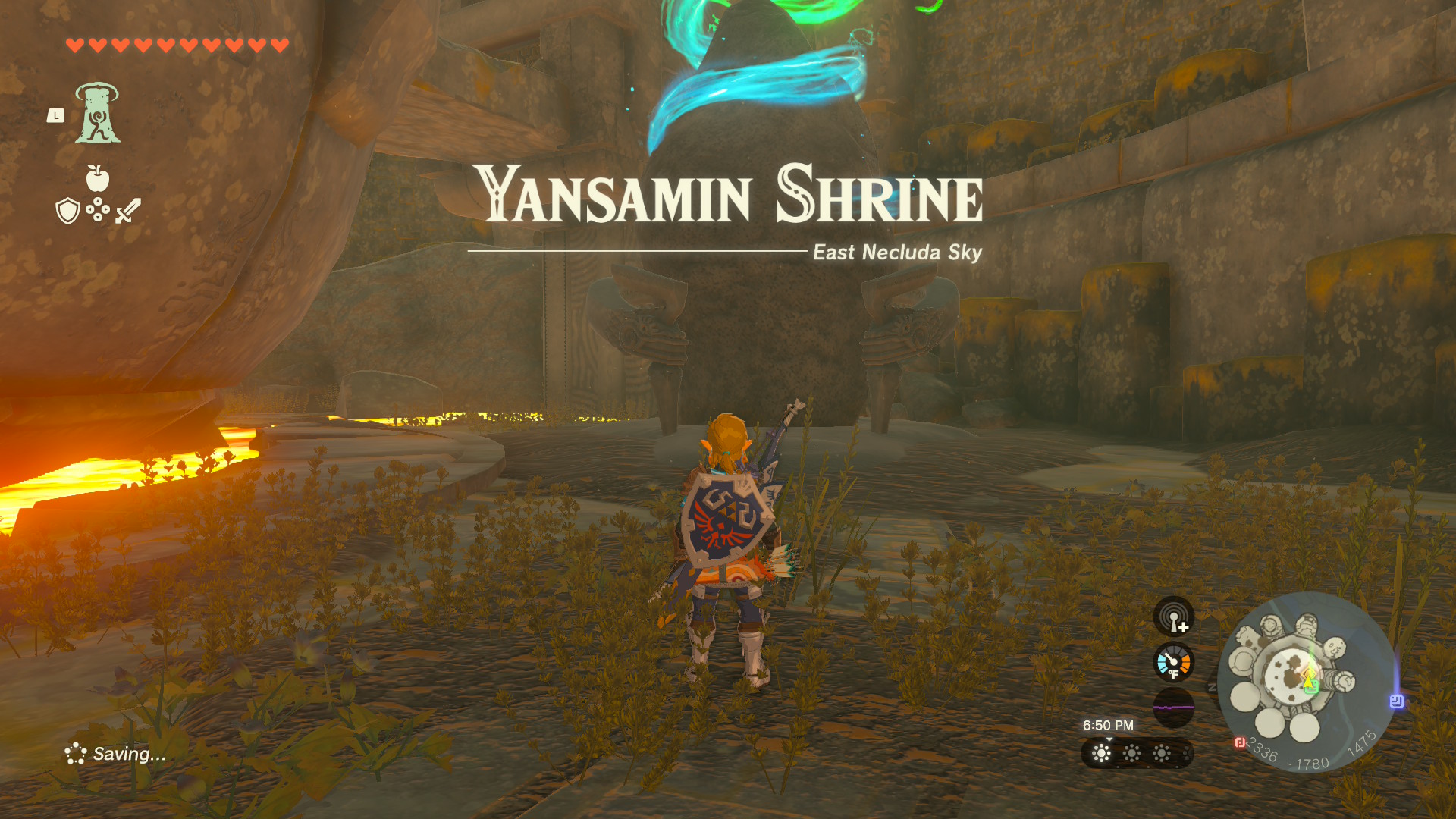 Yansamin Shrine is located in the sky on the Zonaite Forge Island, which is east of the Great Sky Island.