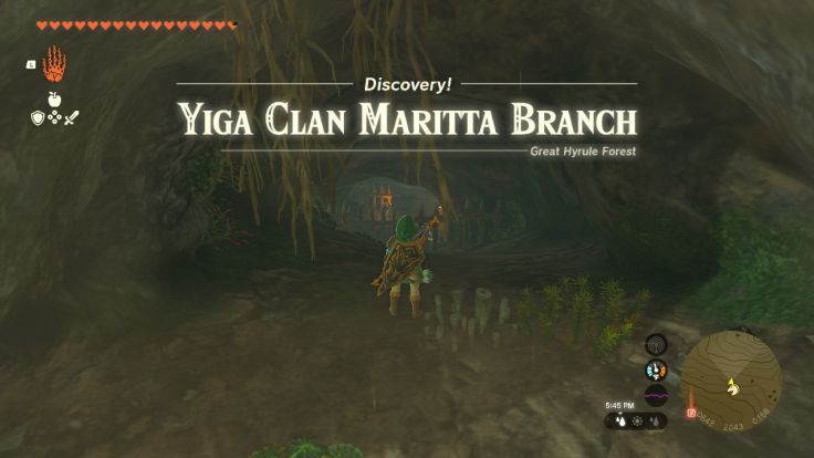 The Yiga Clan Maritta Branch is northwest of Hyrule Castle and west of the Great Hyrule Forest.