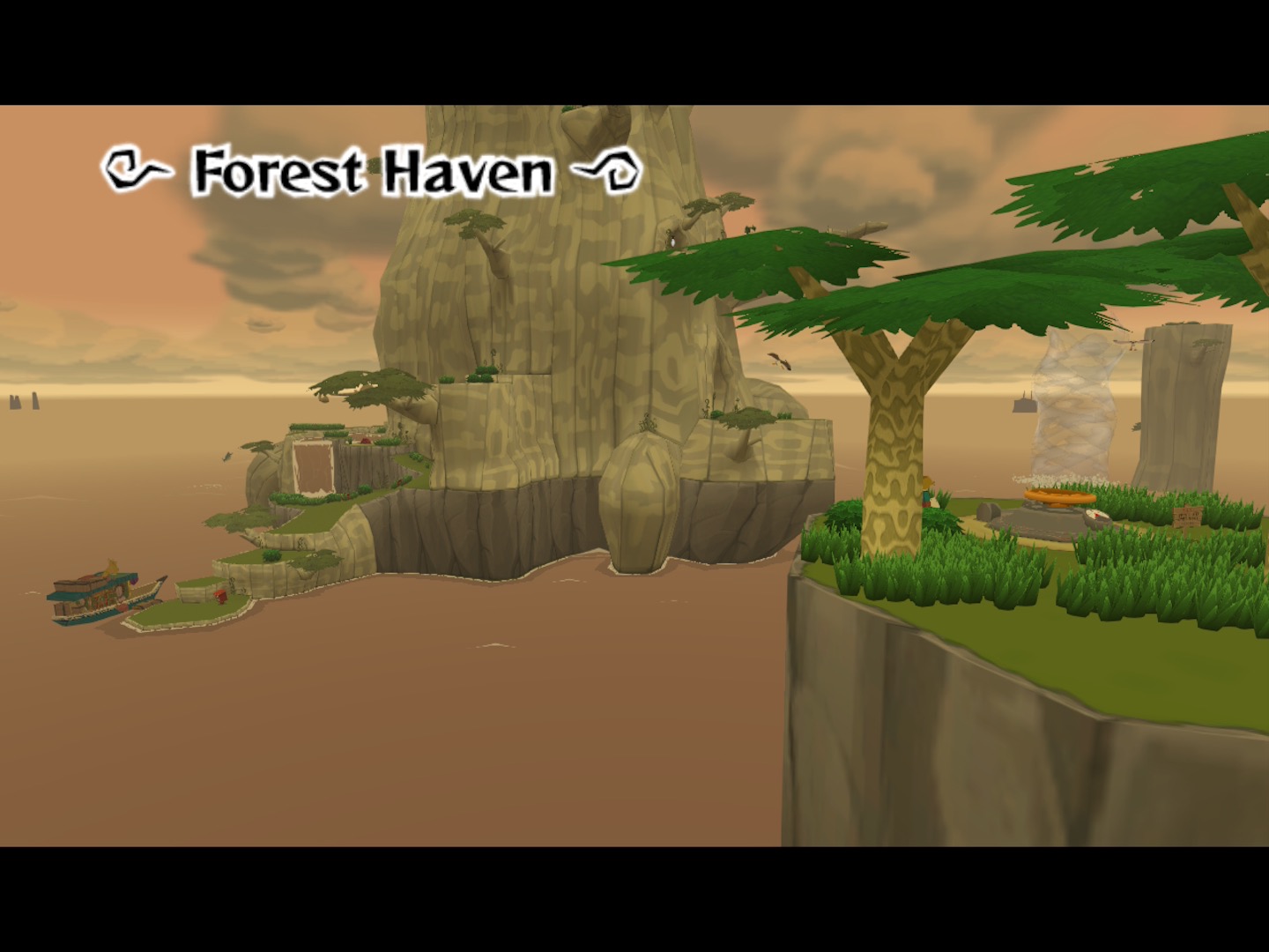 Link travels to the Forest Haven, where he learns that a monster is plaguing the Forbidden Forest. Link travels to the Forest Haven, where he learns that a monster is plaguing the Forbidden Forest.