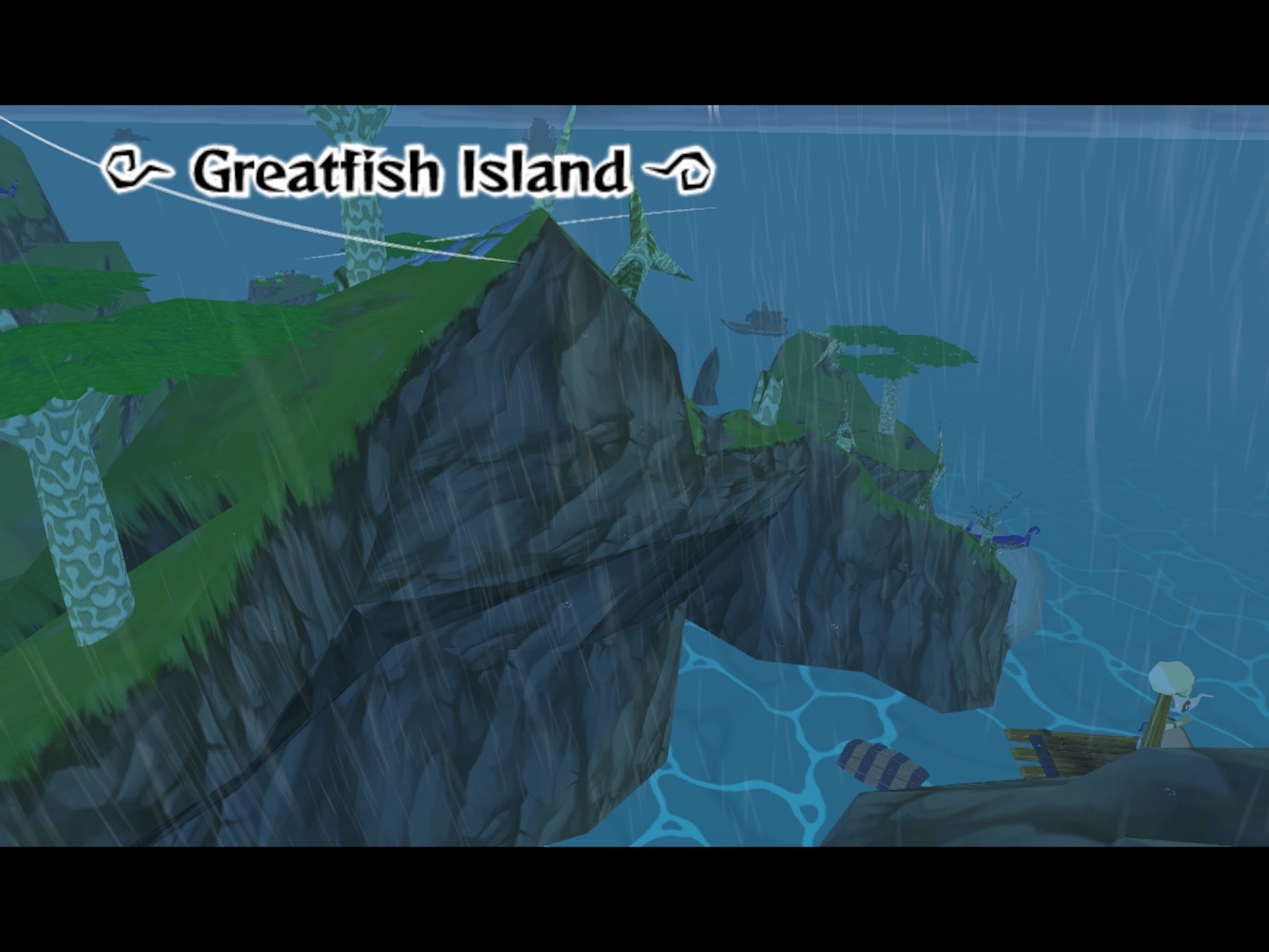 Link goes to Greatfish Isle in search of Jabun, but finds that the island was destroyed and a curse has spread over the seas. Link goes to Greatfish Isle in search of Jabun, but finds that the island was destroyed and a curse has spread over the seas.
